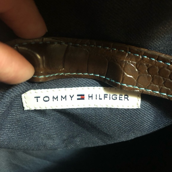 Tommy Hilfiger Faux Croc Top Handle w/ blue stitching detail - Picture 9 of 9